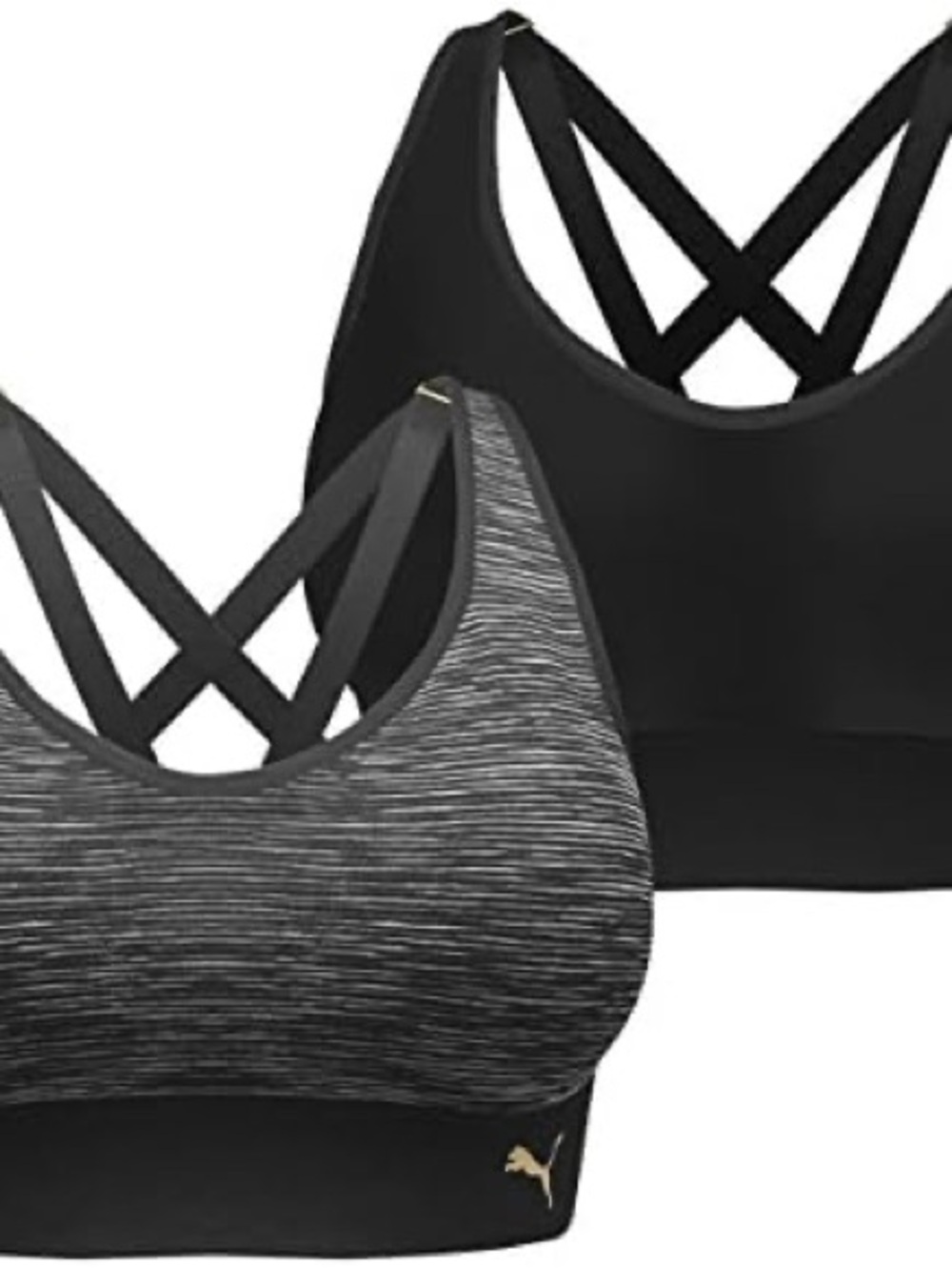 Puma Black & Gray Striped Crisscross Sports Bra with Gold Logo